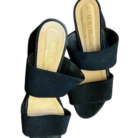 Vero Cuoio Bella Russo Italian Made Black Suede Block Heel Slip On Sandal Size 3 - Picture 2 of 5